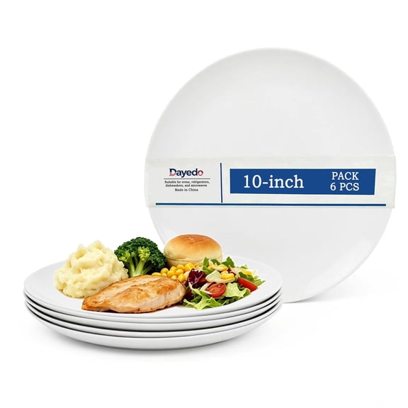 Dayedo White 10 inch Feast Plate, Ceramic Salad Plate (6-piece Set)