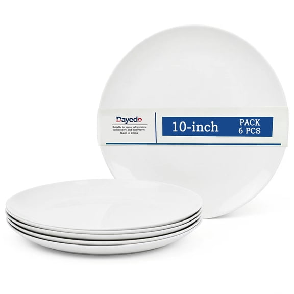 Dayedo White 10 inch Feast Plate, Ceramic Salad Plate (6-piece Set)