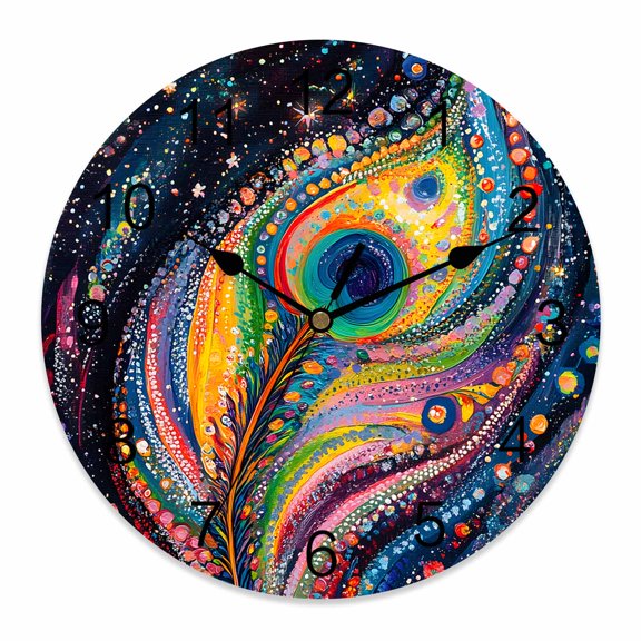 10 Inch Peacock Feathers Wall Clock, Blue Ombre Colorful Feather Battery Operated Silent Non Ticking Clocks, Easy to Read Round Wall Clock for Kitchen/Living Room/Bedroom/Bathroom