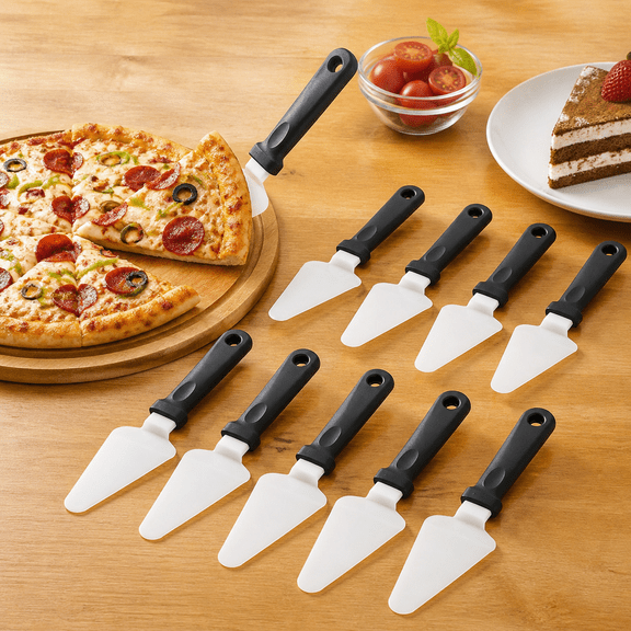 10 Inch Pie Server, Pizza Spatula with Plastic Handle, Stainless Steel Triangular Pie Server Spatula for Pastry, Dessert, Cake, Tart, Pizza
