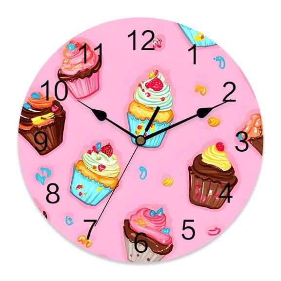 10 Inch Pink Cake Wall Clock, Blue Cake Cute Cartoon Dessert Modern Art Battery Operated Silent Non Ticking Clocks, Easy to Read Round Wall Clock for Kitchen/Living Room/Bedroom/Bathroom