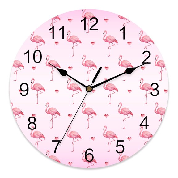 10 Inch Pink Flamingo Wall Clock, Whimsigoth Hearts Flamingo Battery Operated Silent Non Ticking Clocks, Easy to Read Round Wall Clock for Kitchen/Living Room/Bedroom/Bathroom