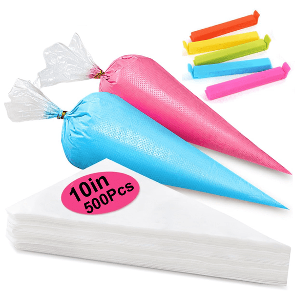 10 Inch Piping Bags, 500pcs Disposable Decorating Pastry Bags, Large Thickened Plastic Anti-Burst Non-Slip Icing Bags for Cookie and Cake Decorating
