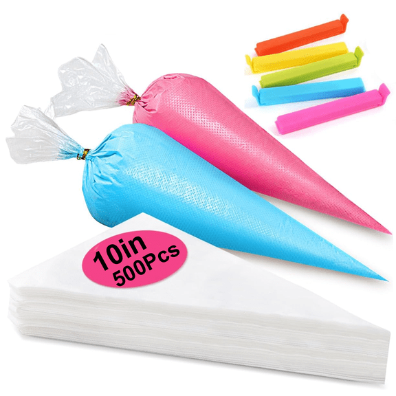 10 Inch Piping Bags, 500pcs Disposable Decorating Pastry Bags, Large Thickened Plastic Anti-Burst Non-Slip Icing Bags for Cookie and Cake Decorating