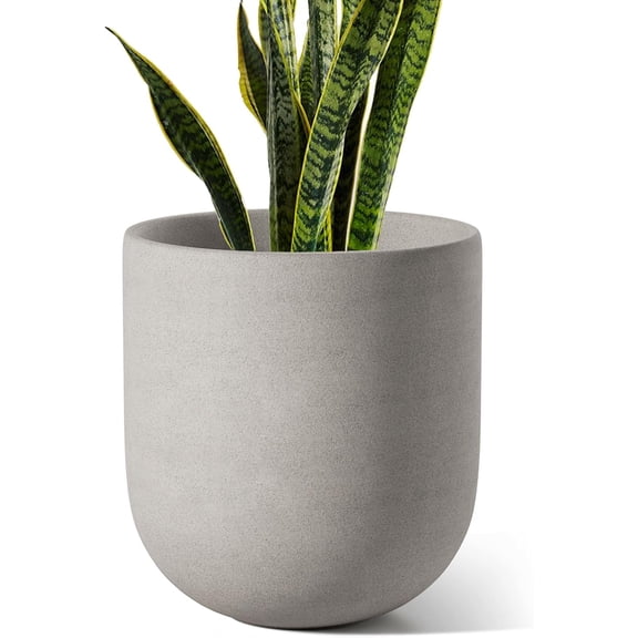 10 Inch Plant Pot, Ceramic Pots for Plants with Drainage Hole and Rubber Plug, Plant Pots Indoor for Home Garden Patio Office, Cylinder Flower Planter Pot, Neutral Gray
