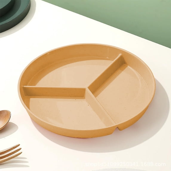 10 Inch Plastic Divided Plates, 3 Compartment Round Dinner Plates, Microwave Safe Heat Resistant, Heavy Duty Sectioned Serving Trays for Breakfast Fruit