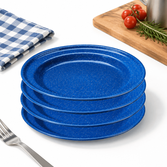 10 Inch Plate (4 Pack) Enamel Coated Steel Camping Tableware