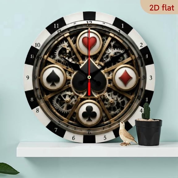 10 Inch Playing Card Design Wall Clock Featuring Ace of Spades & Hearts Motif, Whisper-Quiet Quartz Movement, Perfect for Interior Decor & Special Occasion Gifts