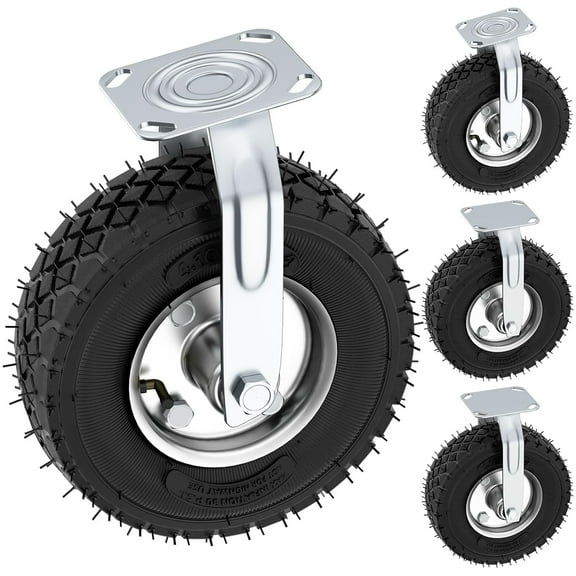 10 Inch Pneumatic Casters Set of 4 (2 Swivel & 2 Rigid), Heavy Duty Industrial Casters, 1300 LBS Load Capacity, Knobby Rubber Tread, Perfect for Workbench, Dolly, Cart, Trolley, Wagon & Storage Shel