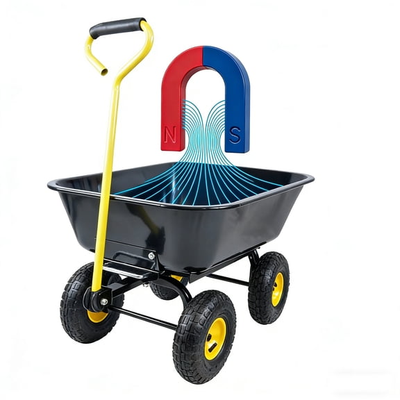 10 Inch Pneumatic Tire Folding Garden Dump Cart for Outdoor Use, Heavy Duty Metal Poly Dump Truck with Steel Frame, Black