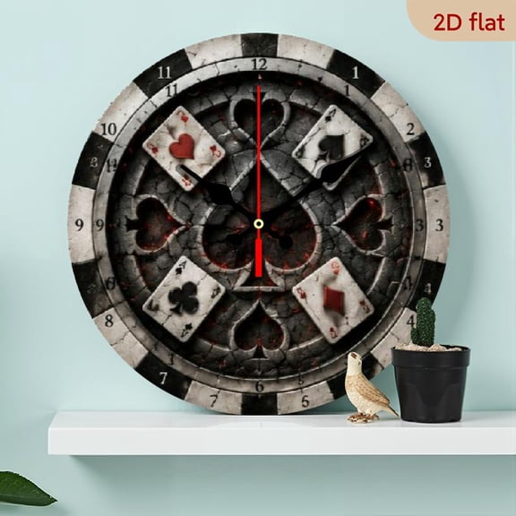 10 Inch Poker Card Theme Wall Clock Showcasing Ace of Spades and Hearts, Non-Ticking Quartz Mechanism, Excellent for Home Decoration or as a Holiday Gift