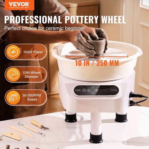 10 Inch Pottery Wheel Machine for Ceramics, 350W Direct Drive with 3 Legs & LCD Touch Screen, DIY Clay Art Craft Tool, White