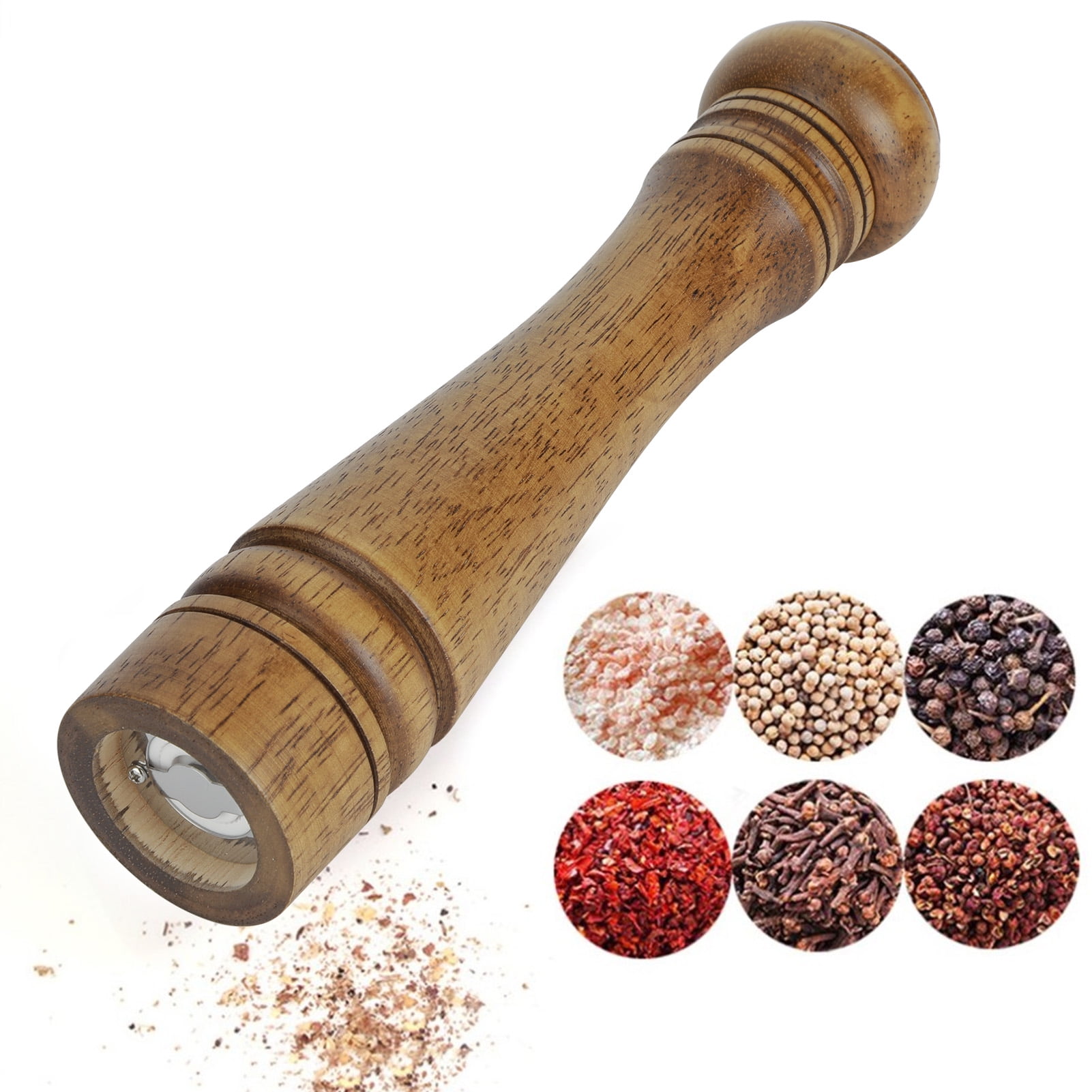 10-Inch Professional Oak Wood Pepper Grinder - Manual Spice Mill for ...