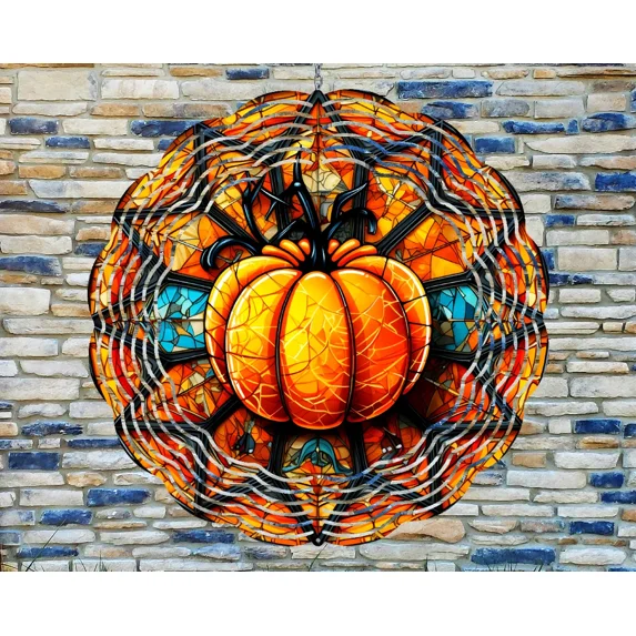 10 Inch Pumpkin Halloween Thanksgiving Wind Spinner Yard Decor Aluminum RWS-274