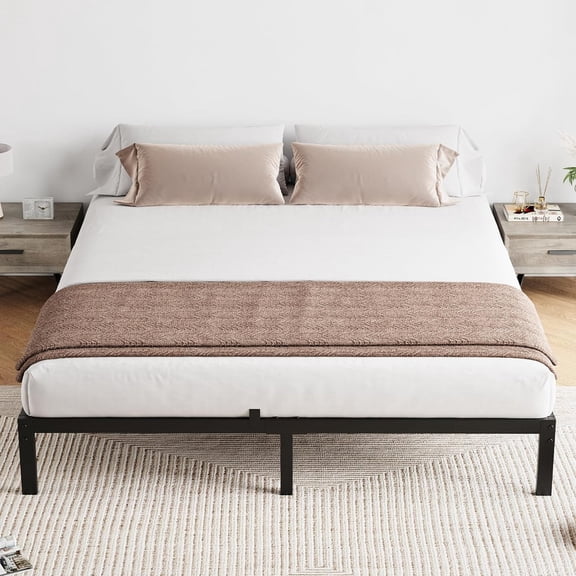 10 Inch Queen Bed Frame No Box Spring Needed, Heavy Duty Queen Platform Metal Bed Frame with Metal Slats, Easy Assembly, Noise Free, Black