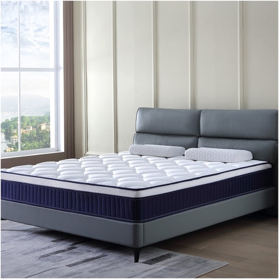10 Inch Queen Hybrid Mattress, Medium Firm Gel Memory Foam & Pocket Coils for Back Pain Relief & Cool Sleep, CertiPUR-US Certified, Fiberglass-Free, Bed-in-a-Box