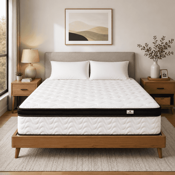 10 Inch Queen Mattress in a Box, Memory Foam & Pocket Spring Hybrid Medium Firm, Fiberglass-Free, CertiPUR-US Certified