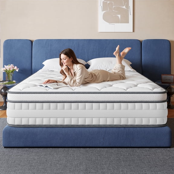 10 Inch Queen Size Mattress in a Box Memory Foam & Pocket Spring Mattresses Queen Medium Comfort,Pressure Relief & Motion Isolation White