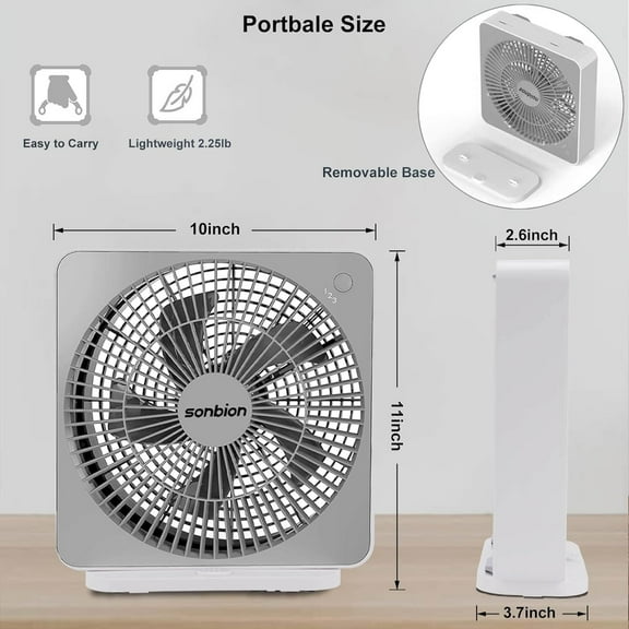 10 Inch Quiet Box Fan, Lightweight Adapter Desk Fan with 3 Speeds for Home Office Room Apartment