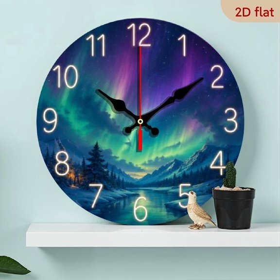 10 Inch Quiet Wall Clock Featuring Dreamy Polar Starry Sky, Accurate Quartz Movement for Modern Home, Bedroom and Office Decor