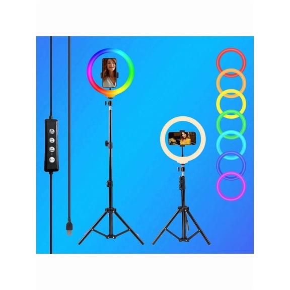 10-Inch RGB Selfie Ring Light with 110cm Tripod, LED Light for Mobile Phones, Live Streaming & Indoor Shooting