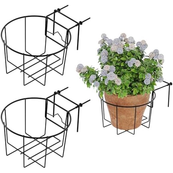 10 Inch Railing Planter - Fit for 3 to 5.5 Inches Railing - Adjustable Hanging Planters Outdoor Balcony Deck Flower Pot Holder Metal Baskets for Garden Orchid, Patio Ledge, 3 Pack, Black
