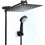 10 Inch Rain Shower Head Combo - High Pressure Shower System with Handheld Sprayer Extension Arm and 3 Spray Settings - Matte Black