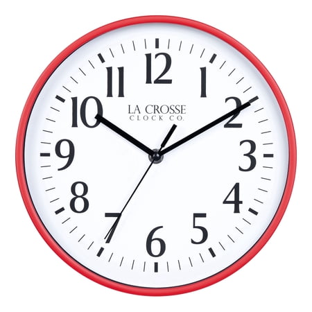 La Crosse Clock 10 inch Basics Red Analog Quartz Wall Clock, 404-3025R