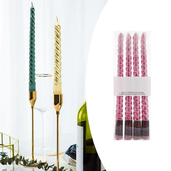 10 Inch Red Spiral Taper Candles Set for Christmas, 4 Pack Unscented Twisted Candlesticks, Dripelss Thin Tapered Candles for Holiday Party Decoration