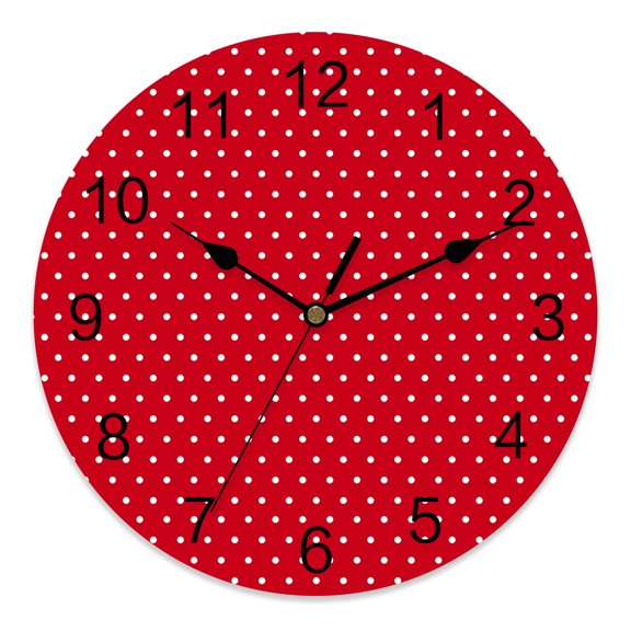 10 Inch Red White Dots Wall Clock, Country Rustic Pastoral Minimalist Cute Polka Dot Battery Operated Silent Non Ticking Clocks, Easy to Read Round Wall Clock for Kitchen/Living Room/Bedroom/Bathroom