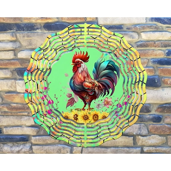 10 Inch Rooster Chicken Hen Farmhouse Barn Wind Spinner Yard Decor Aluminum Sublimated Garden Art Indoor Outdoor 3D Kinetic