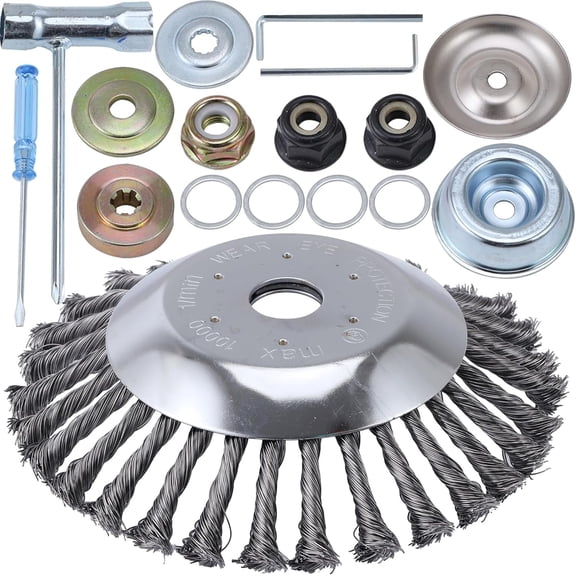 10 Inch Rotary Steel Wire Brush Cutter Trimmer Head Weed Blade Cutter with Adapter Kit Compatible with Stihl, Husqvarna,String Trimmers