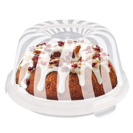 10 Inch Round Cake Carrier with Cupcake Holder with Lid 3-Locking Container Holds Pies Muffins Cookies (White)