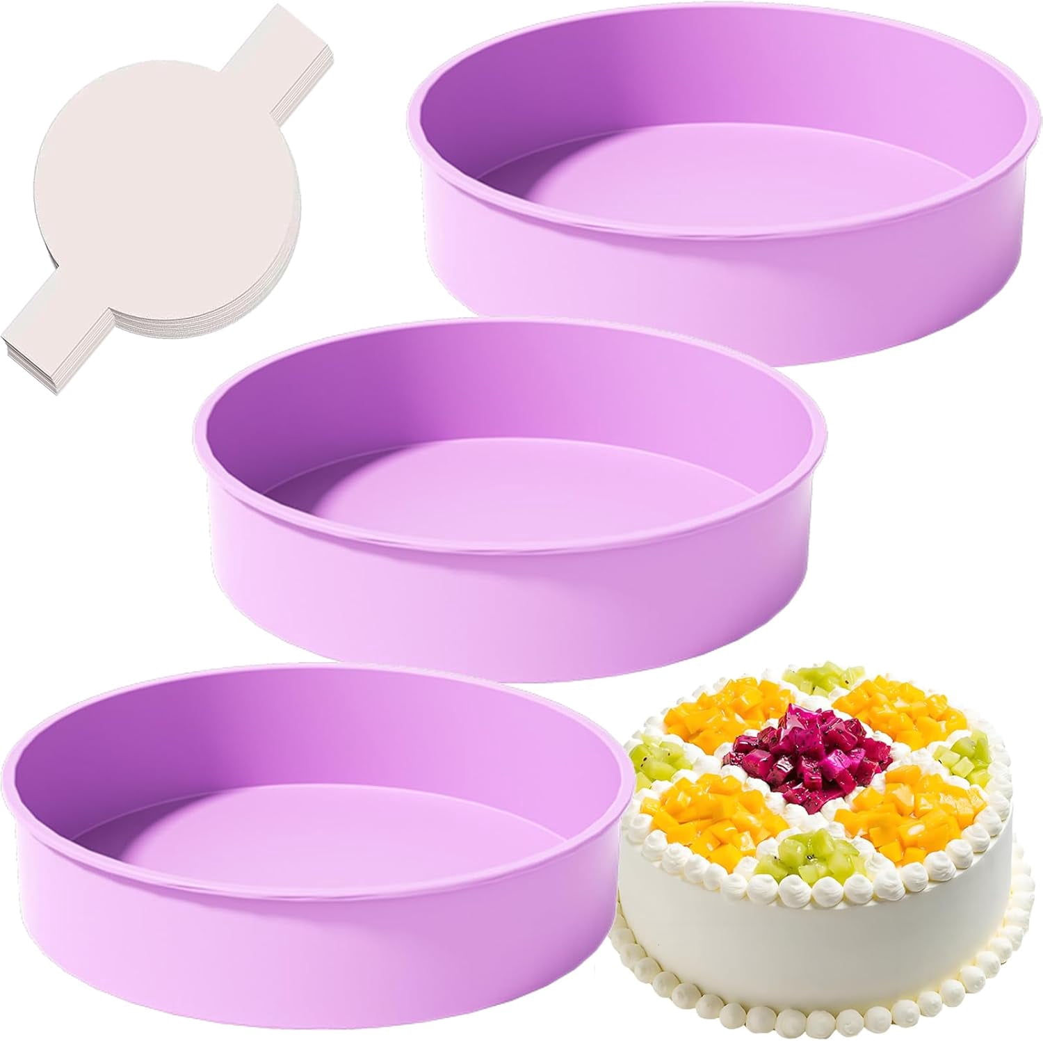 10 Inch Round Cake Pans for Baking,3 Pack Silicone Cake Molds with ...