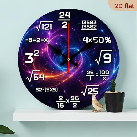 10 Inch Round Clock, Unique Minimalist Number Design Wall Decor, Quiet Quartz Mechanism Wooden Clock, Suitable for Office, Bedroom, Kitchen, Battery Required