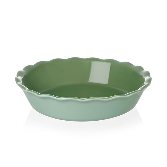 10 Inch Round Green Ceramic Pie Pan, Non-Stick Baking Dish for Pies and Quiche