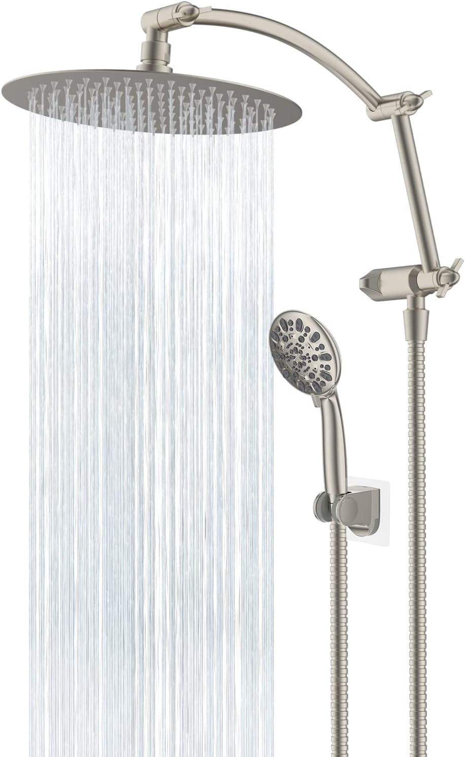 10 Inch Round Metal Rain Shower Head with 7 Spray Settings and 16 Inch ...
