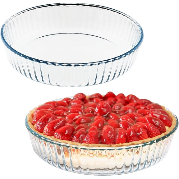 10 Inch Round Pie Plate Glass Pie Pan for Baking Deep Round Pie Plate Dish Great For Apple, Pumpkin, Holiday Pies,Oven Safe Tray (2)