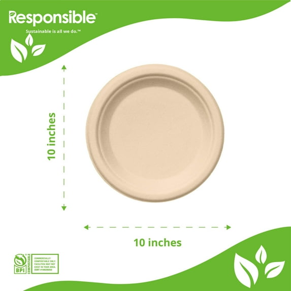 10 Inch Round Plates | Tree-Less™ Compostable Molded Fiber