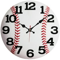 10 Inch Round Wooden Wall Clock, 2d Not real clock Baseball Shape Creative Clock Picture Wall Art Decorative Sign for Home and Room Aesthetic Decoration, Durable Indoor/ Outdoor Wreath Hanging Sign
