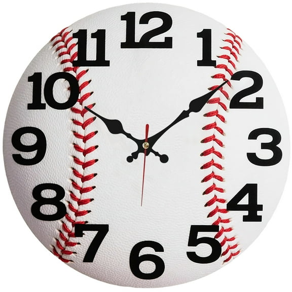 10 Inch Round Wooden Wall Clock, 2d Not real clock Baseball Shape Creative Clock Picture Wall Art Decorative Sign for Home and Room Aesthetic Decoration, Durable Indoor/ Outdoor Wreath Hanging Sign
