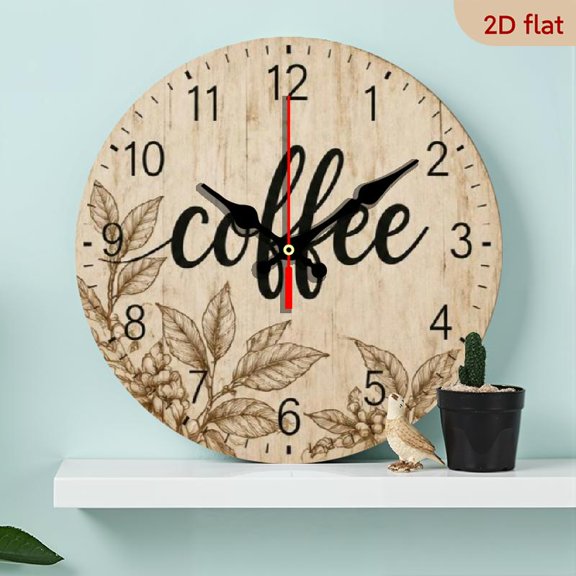 10 Inch Round Wooden Wall Clock, Vintage Coffee Theme Design, Silent Non-Ticking Movement, Ideal for Home Decor & Holiday Gifts