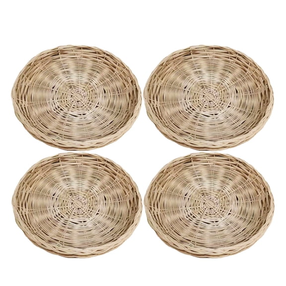10 Inch Round Woven Plate Holder Set of 4 Reusable Picnic Party Baking Trays for Paper Plates Durable Tableware 4PCS