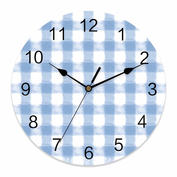 10 Inch Rustic Country Wall Clock, Blue Watercolor Plaid Farmhouse Battery Operated Silent Non Ticking Clocks, Easy to Read Round Wall Clock for Kitchen/Living Room/Bedroom/Bathroom