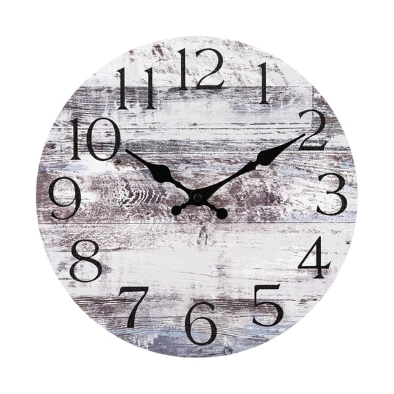 10 Inch Rustic Wall Clock with Silent Non-Ticking Movement, Distressed Wood Grain Design, White and Gray Finish, for Living Room and Bedroom, Wall Decor