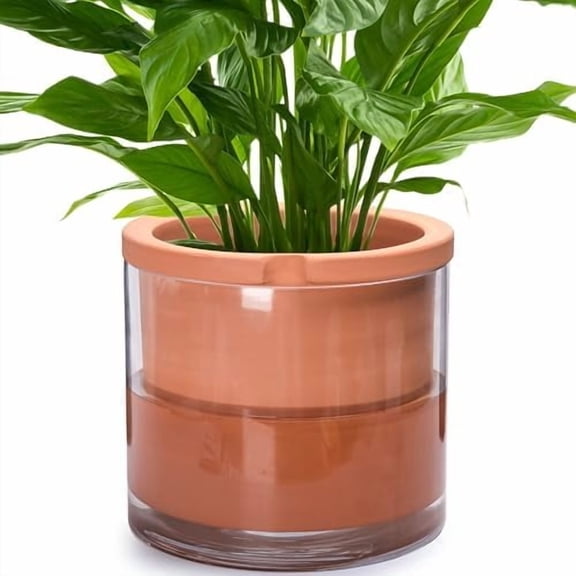 10 Inch Self Watering Planter, White Terracotta Pot for Plants, Indoor Cylinder Terra Cotta Pot with Glass Vase