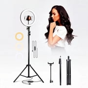 UEGOGO 10-inch Ring Light Tripod 63 inches with Phone Mount   3 color modes, USB-powered, compatible with iPhone and Android phones, perfect for YouTube, makeup, and TikTok