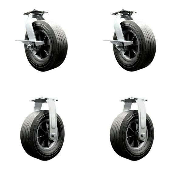 10 Inch Semi Pneumatic Wheel Caster Set 2 Swivel with Brakes and 2 Rigid SCC