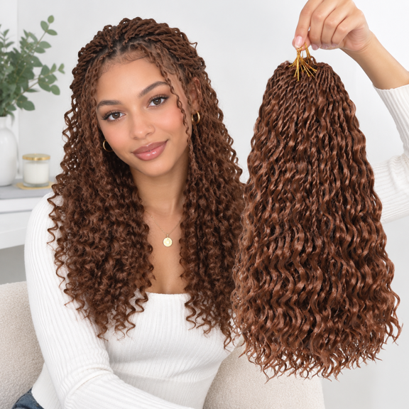 10 Inch Senegalese Twist Crochet Hair With Curly Ends 8 Packs Pre-looped Bohemian Goddess Brfor Black Women Synthetic Braiding Bro
