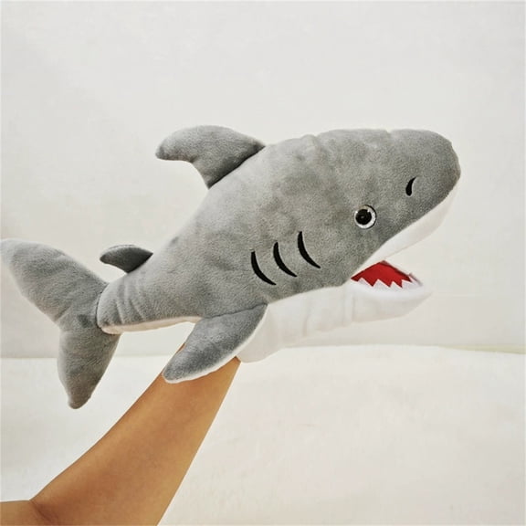 10 Inch Shark Stuffed Hand Puppet with Detailed Teeth and Movable Mouth for Thrilling Ocean Stories and Educational Role Play Soft Marine Predator Toy, Gray